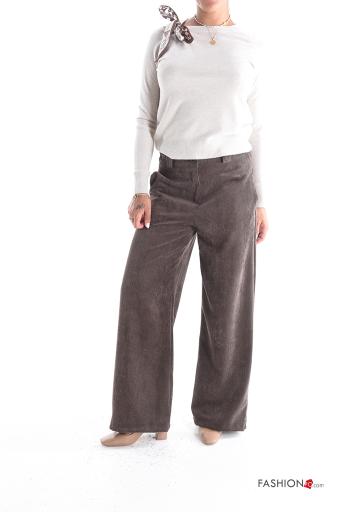 Pantalone wide leg in velluto costine con tasche con bottoni con zip - ph 5