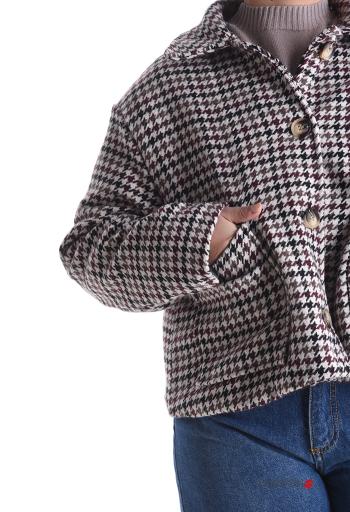 Blusão em Lã mista manga comprida com gola Pied de Poule com botões com bolsos com forro - ph 4