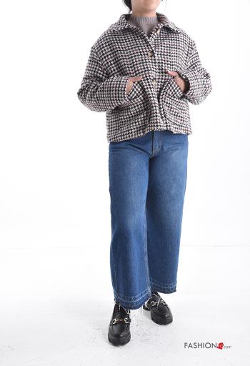 Blusão em Lã mista manga comprida com gola Pied de Poule com botões com bolsos com forro - ph 5