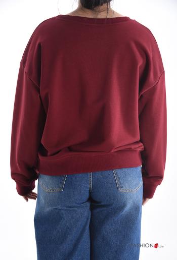 Animal motif long sleeve crew neck Cotton Sweatshirt with rhinestones - ph 2