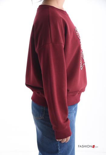 Animal motif long sleeve crew neck Cotton Sweatshirt with rhinestones - ph 3