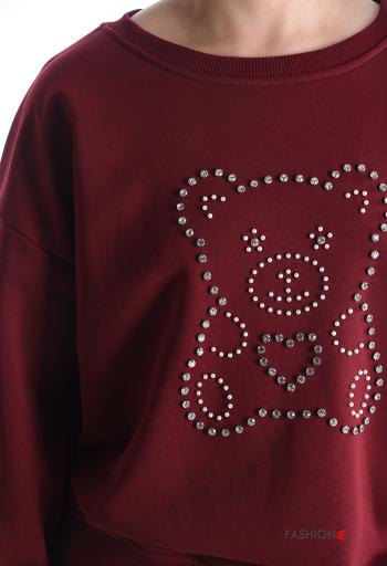 Animal motif long sleeve crew neck Cotton Sweatshirt with rhinestones - ph 4
