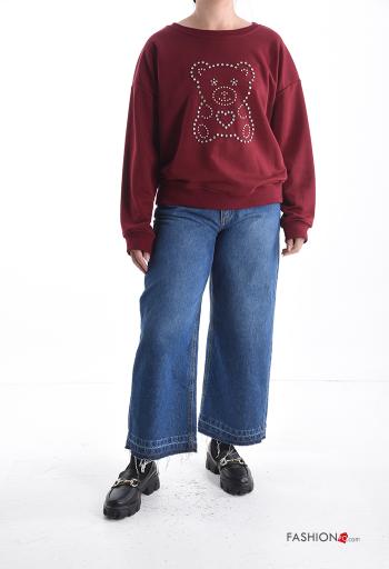 Animal motif long sleeve crew neck Cotton Sweatshirt with rhinestones - ph 5