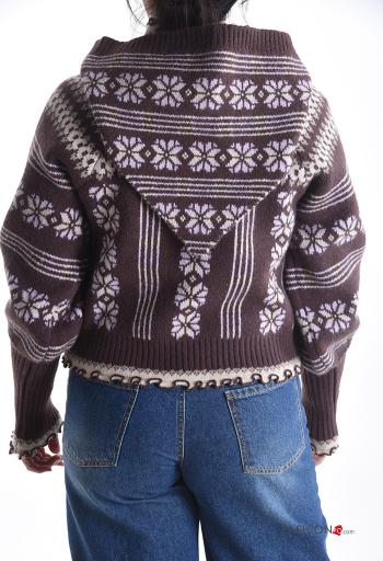 Mix Muster lange ärmel Strickjacke mit Reißverschluss mit Schal mit Kapuze - ph 2