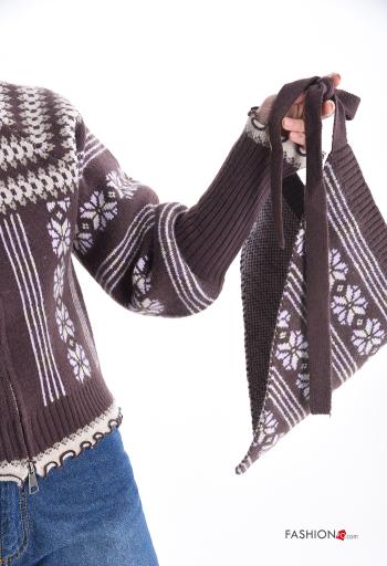 Mix Muster lange ärmel Strickjacke mit Reißverschluss mit Schal mit Kapuze - ph 4