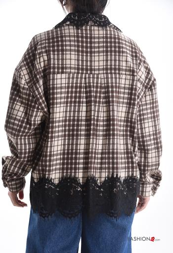 Chemise en Coton manches longues détail dentelle à collet Motif tartan à boutons - ph 2