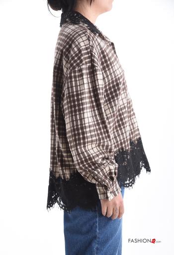 Chemise en Coton manches longues détail dentelle à collet Motif tartan à boutons - ph 3
