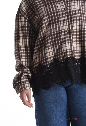 Chemise en Coton manches longues détail dentelle à collet Motif tartan à boutons - ph 4