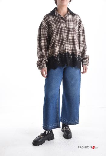 Chemise en Coton manches longues détail dentelle à collet Motif tartan à boutons - ph 5