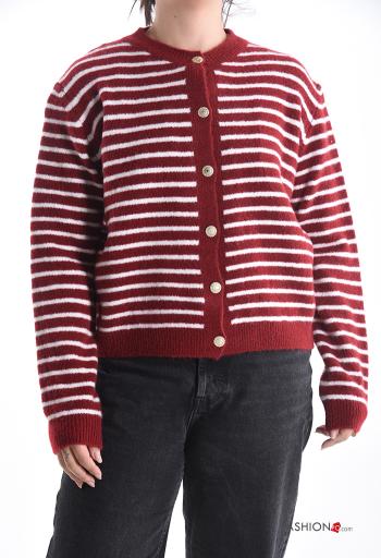 Striped long sleeve crew neck Wool Mix Cardigan with buttons