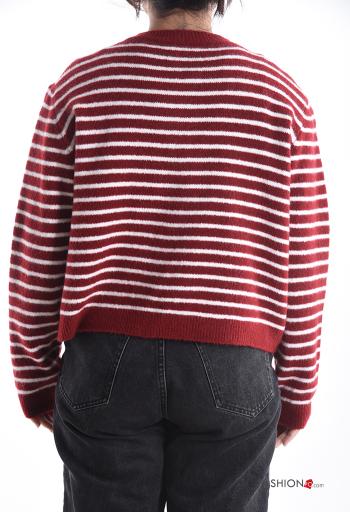 Striped long sleeve crew neck Wool Mix Cardigan with buttons - ph 2