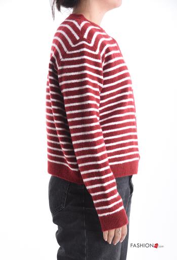 Striped long sleeve crew neck Wool Mix Cardigan with buttons - ph 3