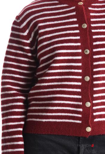Striped long sleeve crew neck Wool Mix Cardigan with buttons - ph 4