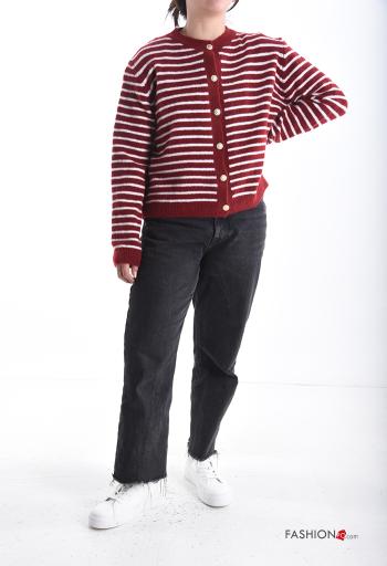 Striped long sleeve crew neck Wool Mix Cardigan with buttons - ph 5