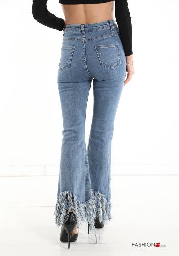 flared Cotton Jeans with pockets with fringe - ph 2
