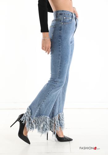 flared Cotton Jeans with pockets with fringe - ph 3