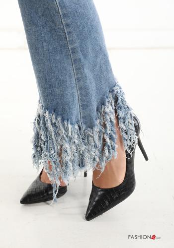 flared Cotton Jeans with pockets with fringe - ph 4