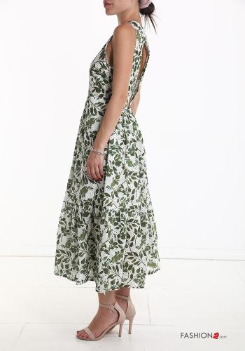 Vestido Sin Mangas de Algodón espalda descubierta de línea evasé Estampado de hojas bordado inglés - ph 3