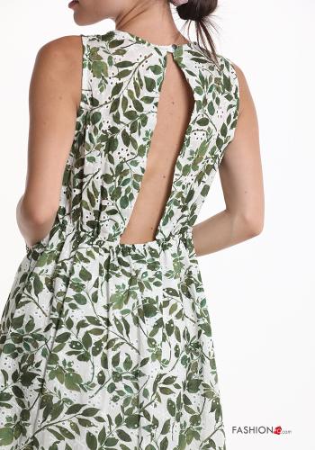 Vestido Sin Mangas de Algodón espalda descubierta de línea evasé Estampado de hojas bordado inglés - ph 4