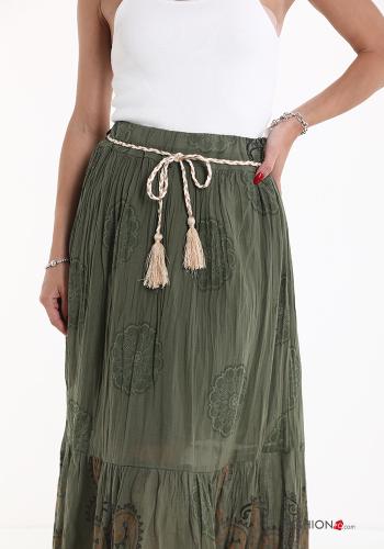 Gonna in Cotone Longuette Fantasia stampata con elastico con balze con corda - ph 4