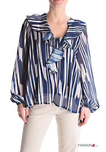 Streifenmuster Bluse mit Volants mit V-Ausschnitt - ph 1