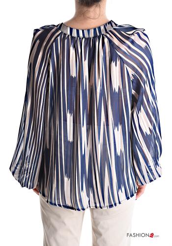 Streifenmuster Bluse mit Volants mit V-Ausschnitt - ph 2