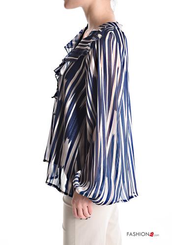 Streifenmuster Bluse mit Volants mit V-Ausschnitt - ph 3