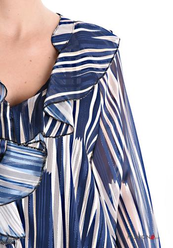 Streifenmuster Bluse mit Volants mit V-Ausschnitt - ph 4
