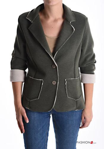 Veste manches longues au bord brut avec poches sans doublure à boutons - ph 1