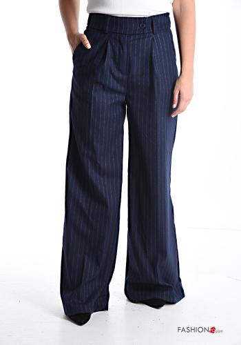 Streifenmuster wide leg Hose mit Knöpfen mit Taschen - ph 1