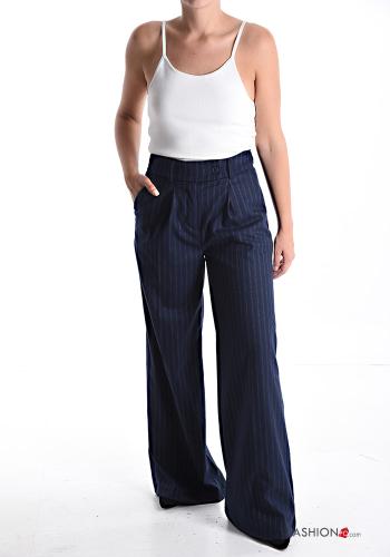 Streifenmuster wide leg Hose mit Knöpfen mit Taschen - ph 5