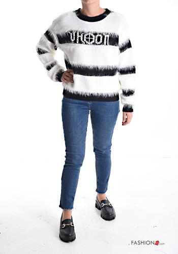 long sleeve crew neck Cotton Sweater with rhinestones - ph 5