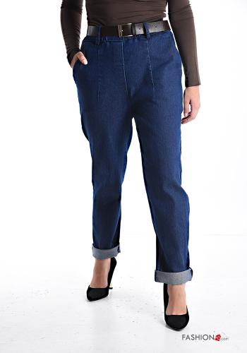 Denim Hose aus Baumwolle mit Gürtel mit gummizug mit Taschen - ph 1
