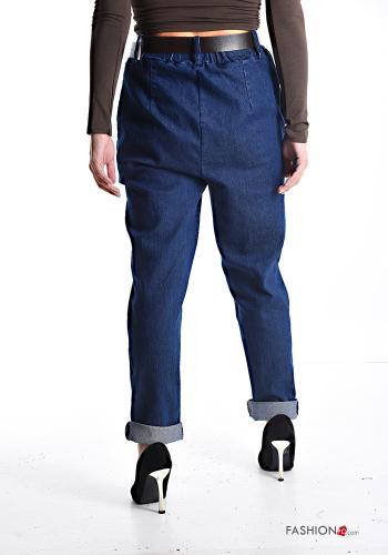 Denim Hose aus Baumwolle mit Gürtel mit gummizug mit Taschen - ph 2
