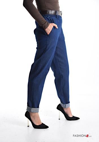 Denim Hose aus Baumwolle mit Gürtel mit gummizug mit Taschen - ph 3