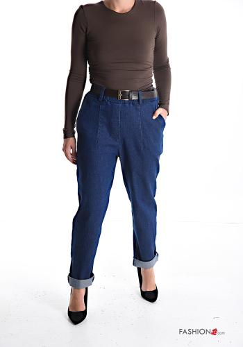 Denim Hose aus Baumwolle mit Gürtel mit gummizug mit Taschen - ph 5