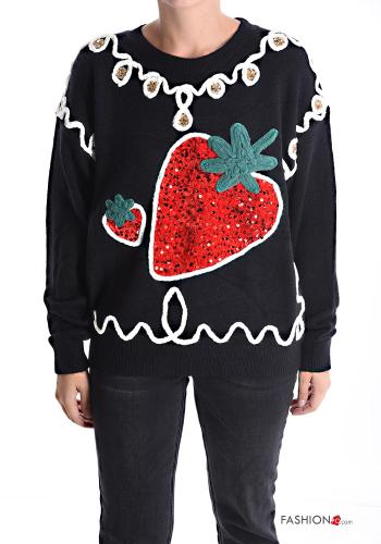 Patterned long sleeve crew neck Sweater with sequins - ph 1