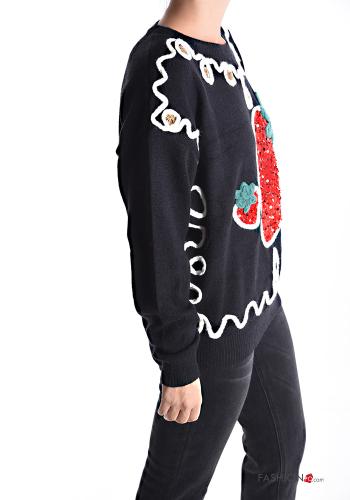 Patterned long sleeve crew neck Sweater with sequins - ph 3