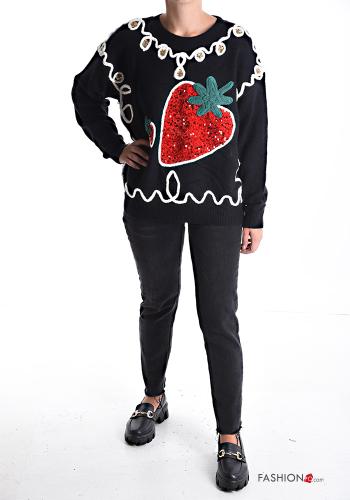 Patterned long sleeve crew neck Sweater with sequins - ph 5