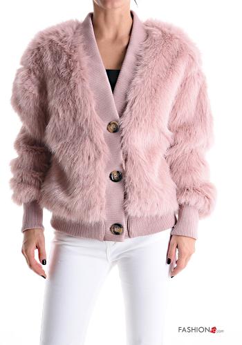 faux fur Bomber Jacket with buttons with lining with v-neck - ph 1