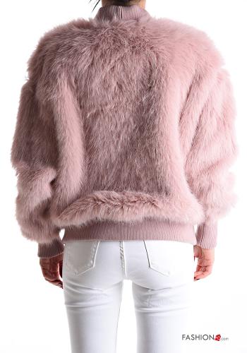 faux fur Bomber Jacket with buttons with lining with v-neck - ph 2