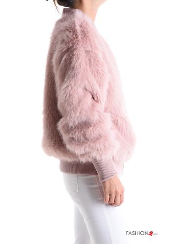faux fur Bomber Jacket with buttons with lining with v-neck - ph 3