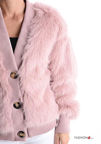 faux fur Bomber Jacket with buttons with lining with v-neck - ph 4