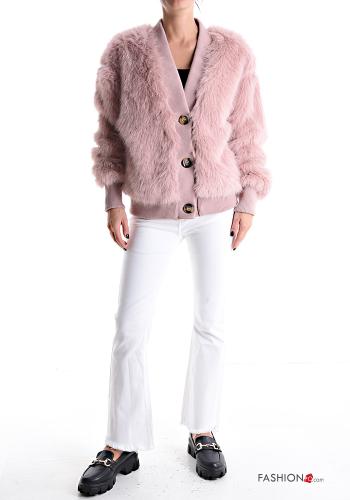 faux fur Bomber Jacket with buttons with lining with v-neck - ph 5