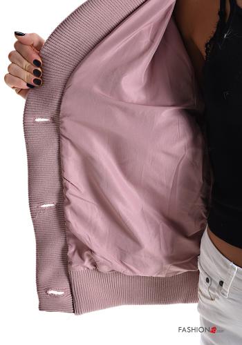 faux fur Bomber Jacket with buttons with lining with v-neck - ph 6