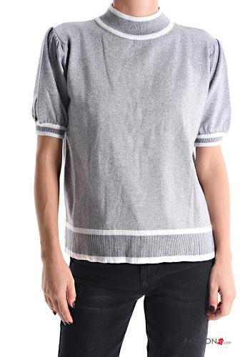 puff sleeve crew neck short sleeve Sweater - ph 1