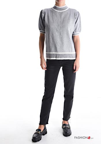 puff sleeve crew neck short sleeve Sweater - ph 5