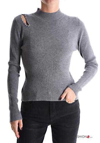 Ribbed long sleeve Rollneck with rhinestones - ph 1