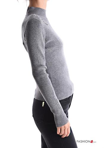 Ribbed long sleeve Rollneck with rhinestones - ph 3