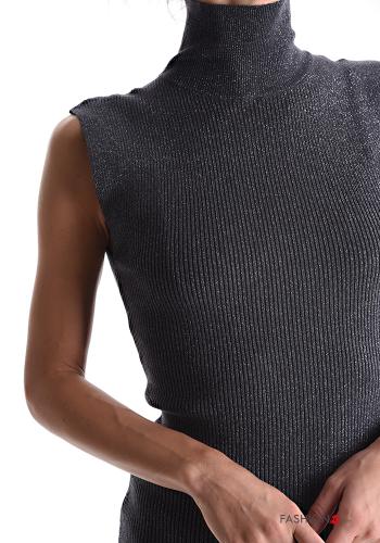 Gerippte kurz ärmellos Kleid Rollkragen- - ph 4